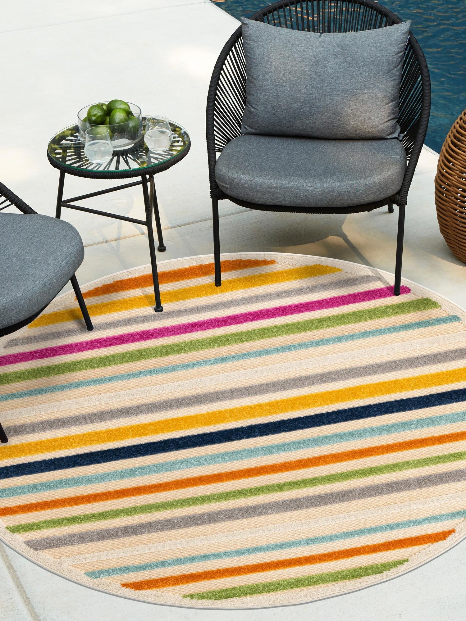 Beige 5' 3 x 5' 3 Aruba Outdoor Round Area Rug Weather Resistant for Patio, Deck, Terrace, Balcony, Porch for Sale at Rug Engine
