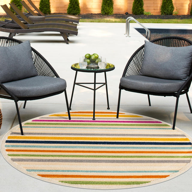 Beige 3' 3 x 3' 3 Aruba Outdoor Round Area Rug Weather Resistant for Patio, Deck, Terrace, Balcony, Porch for Sale at Rug Engine