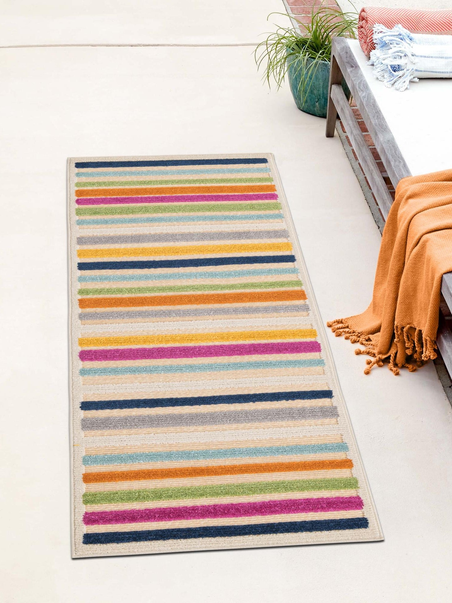 Beige 2' x 8' Aruba Outdoor Runner Area Rug Weather Resistant for Patio, Deck, Terrace, Balcony, Porch for Sale at Rug Engine