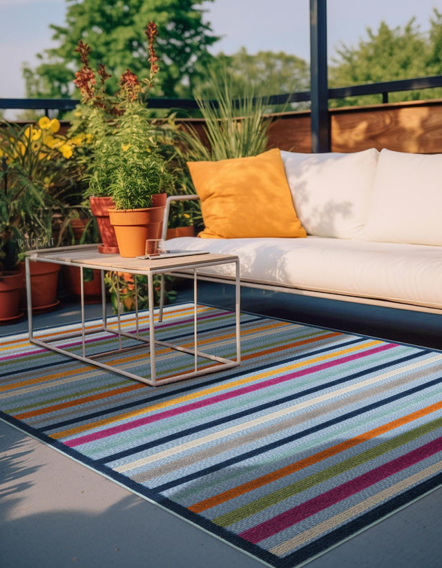 Blue 7' x 10' Aruba Outdoor Rectangle Area Rug Weather Resistant for Patio, Deck, Terrace, Balcony, Porch for Sale at Rug Engine