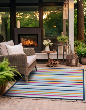 Blue 7' 10 x 7' 10 Aruba Outdoor Square Area Rug Weather Resistant for Patio, Deck, Terrace, Balcony, Porch for Sale at Rug Engine