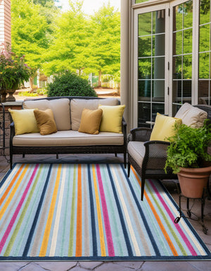 Blue 5' 3 x 5' 3 Aruba Outdoor Square Area Rug Weather Resistant for Patio, Deck, Terrace, Balcony, Porch for Sale at Rug Engine