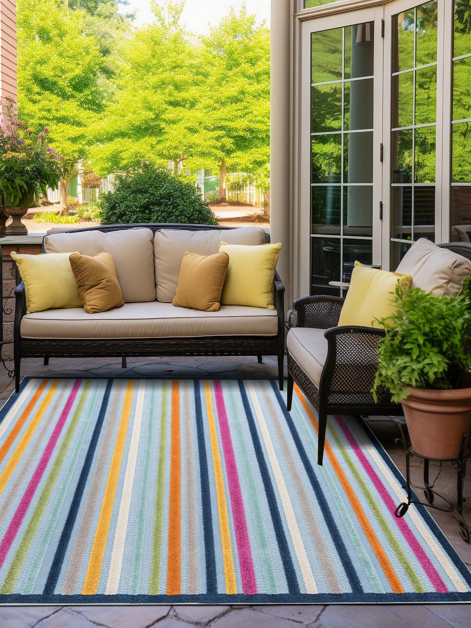Blue 7' 10 x 7' 10 Aruba Outdoor Square Area Rug Weather Resistant for Patio, Deck, Terrace, Balcony, Porch for Sale at Rug Engine