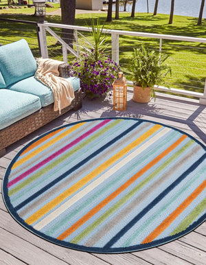 Blue 3' 3 x 3' 3 Aruba Outdoor Round Area Rug Weather Resistant for Patio, Deck, Terrace, Balcony, Porch for Sale at Rug Engine