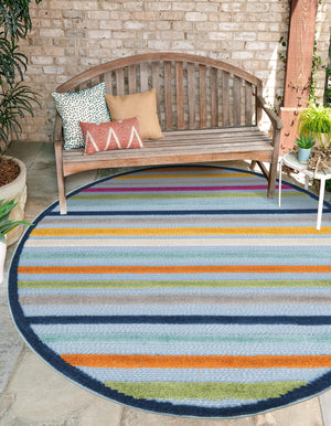 Blue 5' 3 x 5' 3 Aruba Outdoor Round Area Rug Weather Resistant for Patio, Deck, Terrace, Balcony, Porch for Sale at Rug Engine