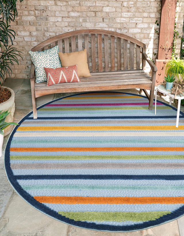 Blue 5' 3 x 5' 3 Aruba Outdoor Round Area Rug Weather Resistant for Patio, Deck, Terrace, Balcony, Porch for Sale at Rug Engine