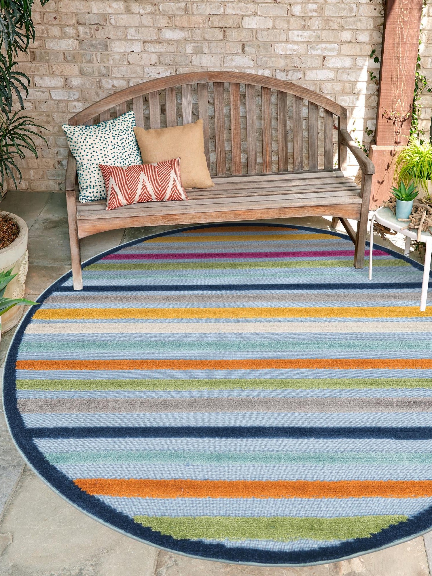 Blue 3' 3 x 3' 3 Aruba Outdoor Round Area Rug Weather Resistant for Patio, Deck, Terrace, Balcony, Porch for Sale at Rug Engine