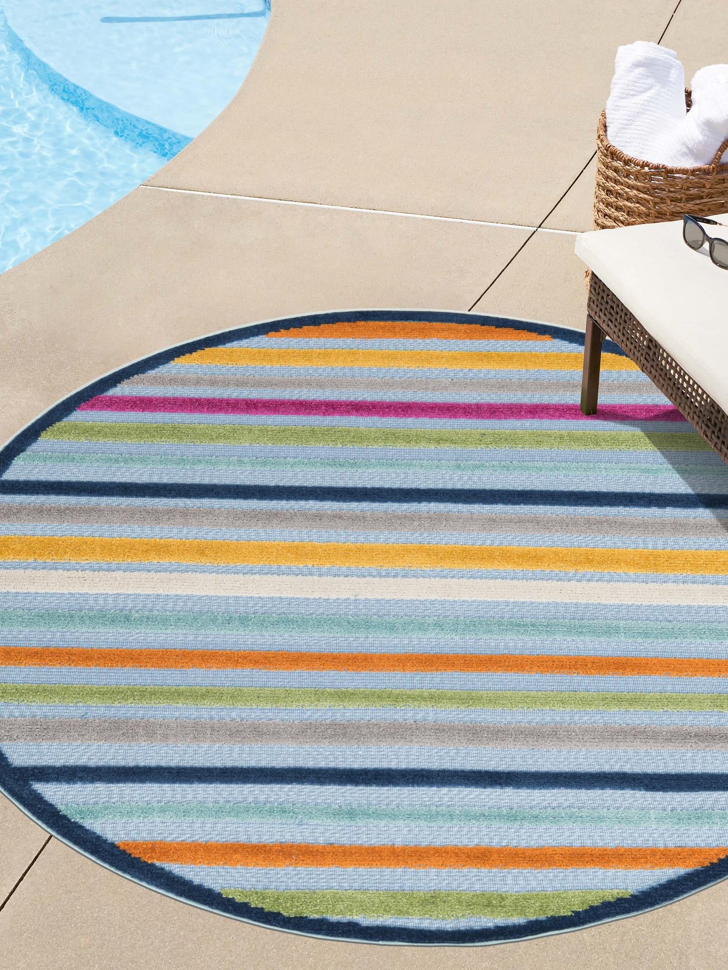Blue 3' 3 x 3' 3 Aruba Outdoor Round Area Rug Weather Resistant for Patio, Deck, Terrace, Balcony, Porch for Sale at Rug Engine