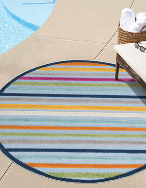 Blue 3' 3 x 3' 3 Aruba Outdoor Round Area Rug Weather Resistant for Patio, Deck, Terrace, Balcony, Porch for Sale at Rug Engine