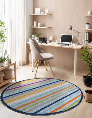 Blue 3' 3 x 3' 3 Aruba Outdoor Round Area Rug Weather Resistant for Patio, Deck, Terrace, Balcony, Porch for Sale at Rug Engine