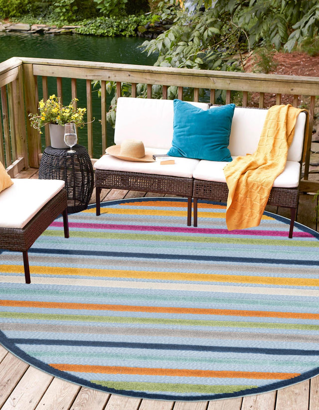 Blue 3' 3 x 3' 3 Aruba Outdoor Round Area Rug Weather Resistant for Patio, Deck, Terrace, Balcony, Porch for Sale at Rug Engine