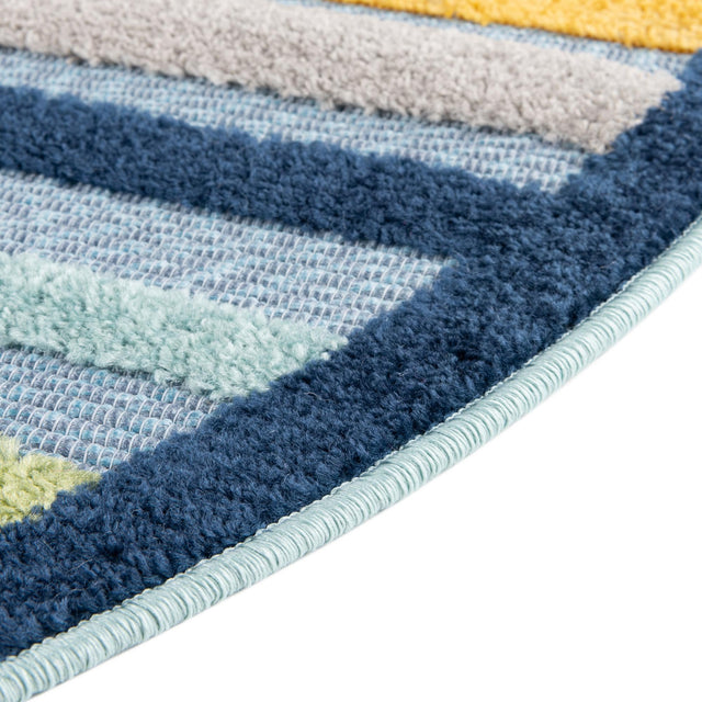 Blue 3' 3 x 3' 3 Aruba Outdoor Round Area Rug Weather Resistant for Patio, Deck, Terrace, Balcony, Porch for Sale at Rug Engine