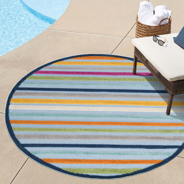 Blue 5' 3 x 5' 3 Aruba Outdoor Round Area Rug Weather Resistant for Patio, Deck, Terrace, Balcony, Porch for Sale at Rug Engine