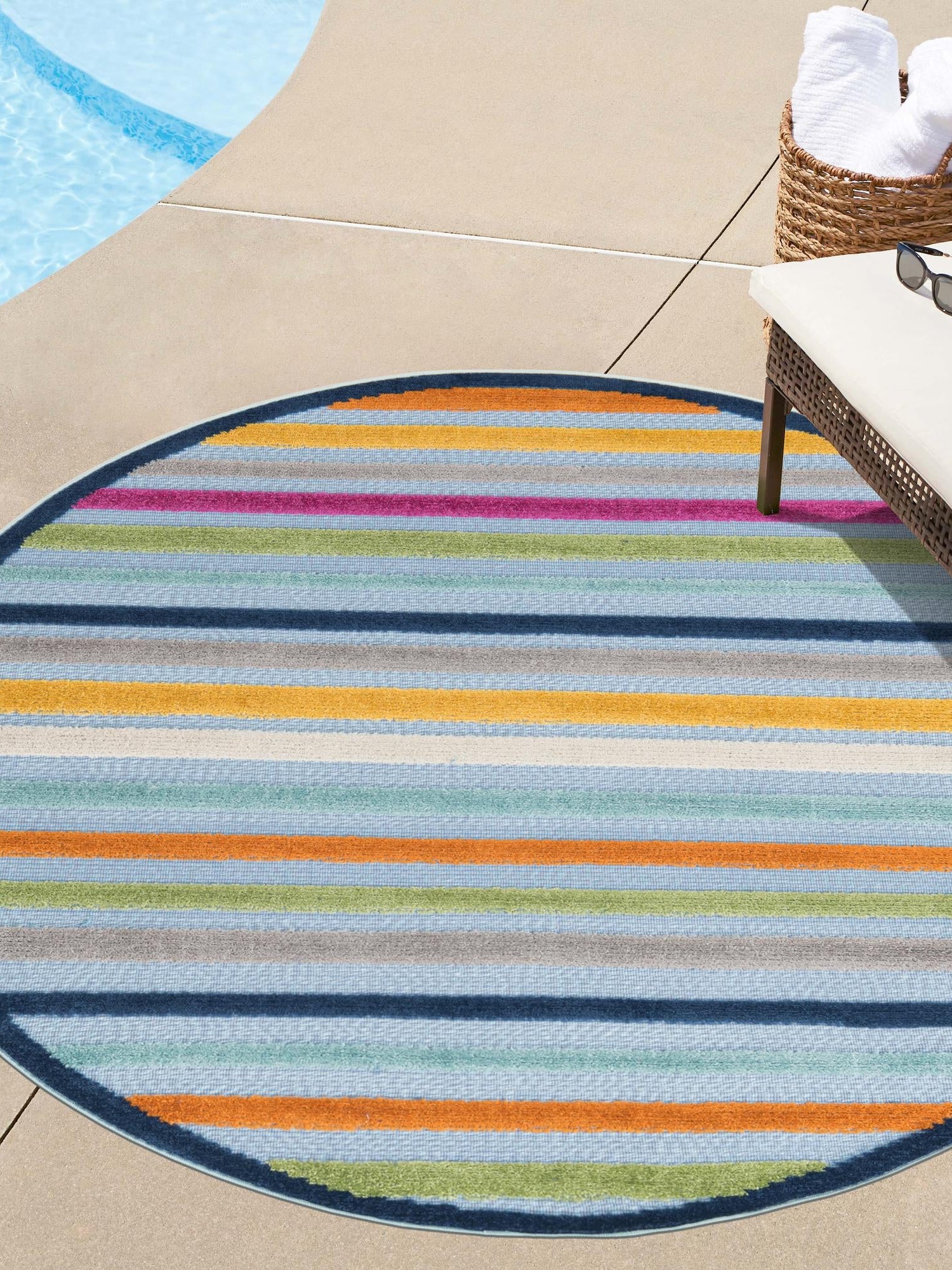 Blue 3' 3 x 3' 3 Aruba Outdoor Round Area Rug Weather Resistant for Patio, Deck, Terrace, Balcony, Porch for Sale at Rug Engine