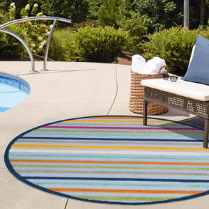 Blue 3' 3 x 3' 3 Aruba Outdoor Round Area Rug Weather Resistant for Patio, Deck, Terrace, Balcony, Porch for Sale at Rug Engine