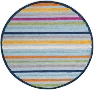 Blue 5' 3 x 5' 3 Aruba Outdoor Round Area Rug Weather Resistant for Patio, Deck, Terrace, Balcony, Porch for Sale at Rug Engine