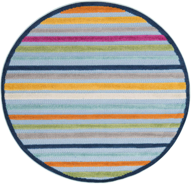 Blue 5' 3 x 5' 3 Aruba Outdoor Round Area Rug Weather Resistant for Patio, Deck, Terrace, Balcony, Porch for Sale at Rug Engine