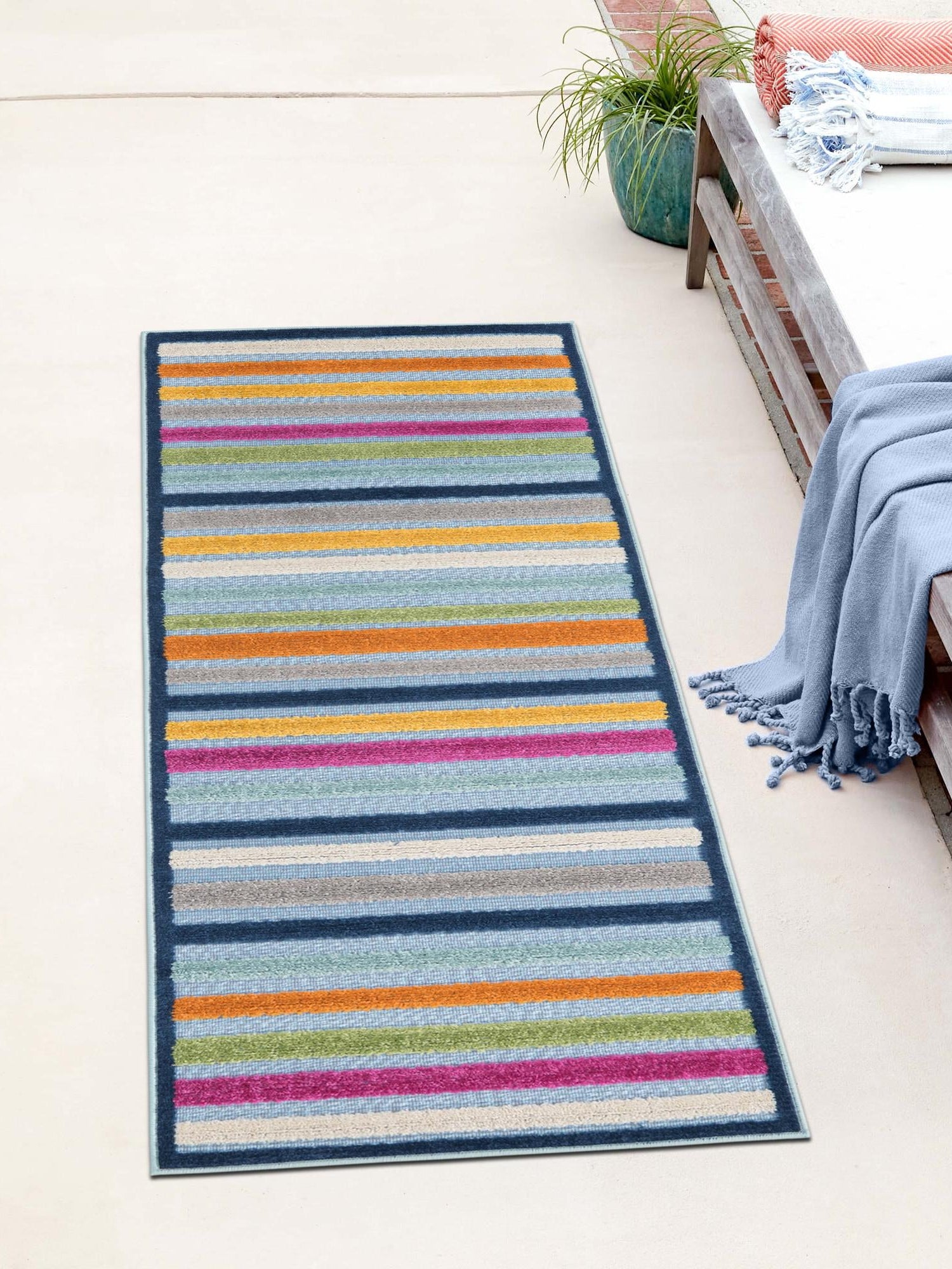 Blue 2' x 8' Aruba Outdoor Runner Area Rug Weather Resistant for Patio, Deck, Terrace, Balcony, Porch for Sale at Rug Engine