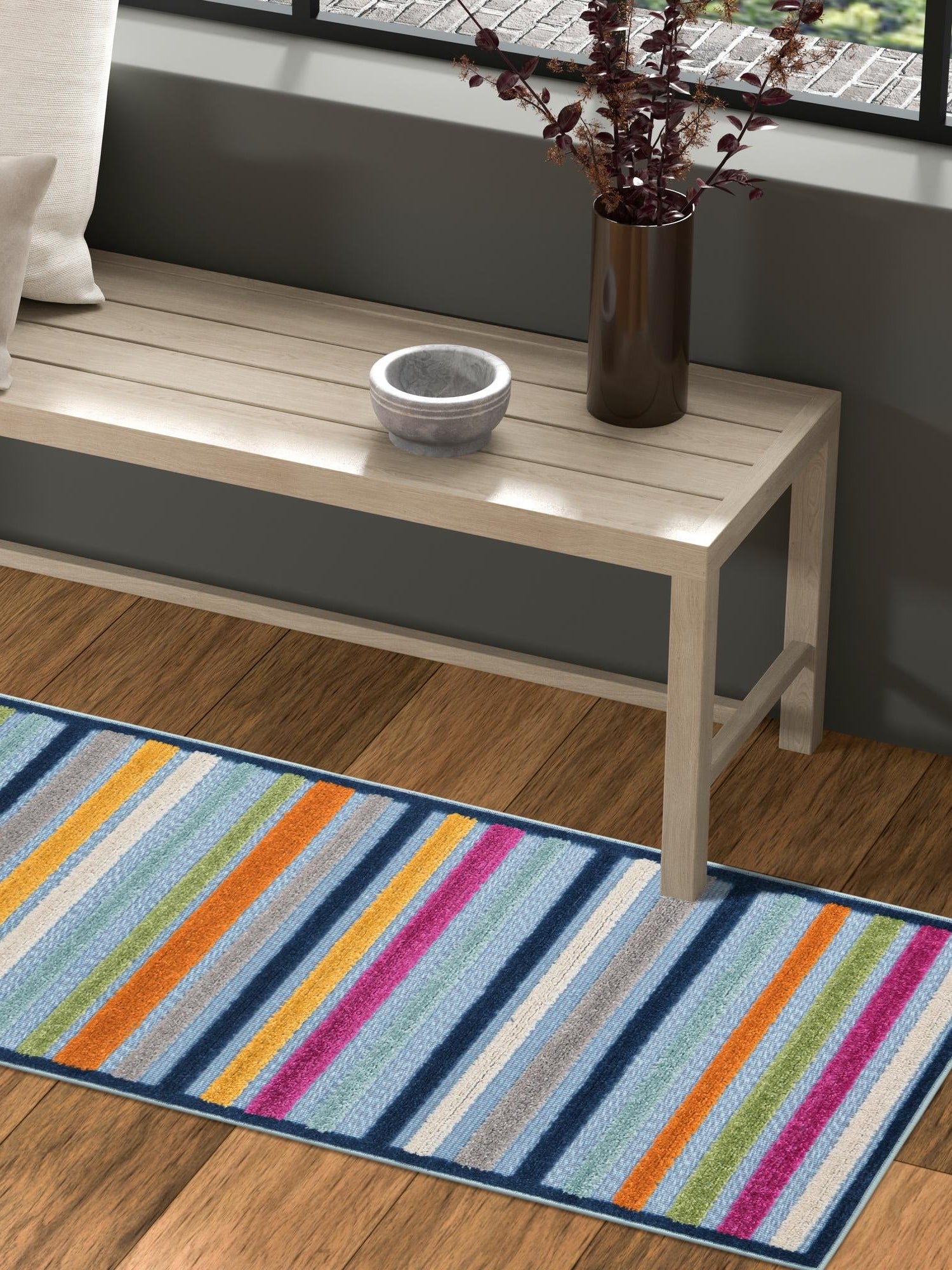 Blue 2' x 8' Aruba Outdoor Runner Area Rug Weather Resistant for Patio, Deck, Terrace, Balcony, Porch for Sale at Rug Engine