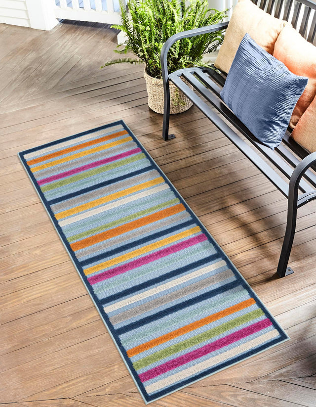 Blue 2' x 8' Aruba Outdoor Runner Area Rug Weather Resistant for Patio, Deck, Terrace, Balcony, Porch for Sale at Rug Engine