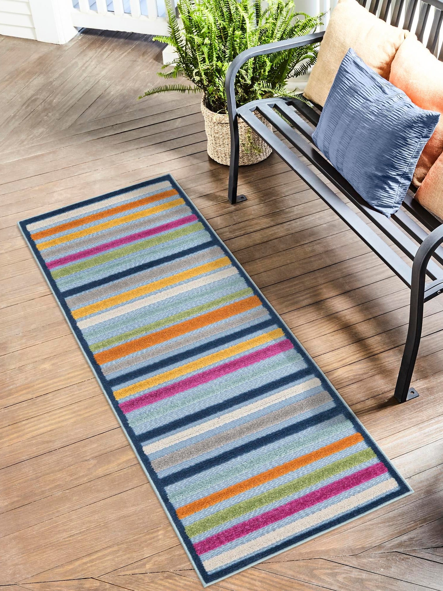 Blue 2' x 10' Aruba Outdoor Runner Area Rug Weather Resistant for Patio, Deck, Terrace, Balcony, Porch for Sale at Rug Engine