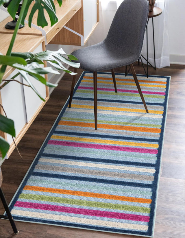 Blue 2' x 10' Aruba Outdoor Runner Area Rug Weather Resistant for Patio, Deck, Terrace, Balcony, Porch for Sale at Rug Engine