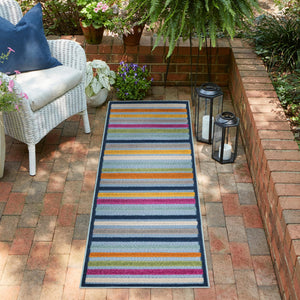 Blue 2' x 8' Aruba Outdoor Runner Area Rug Weather Resistant for Patio, Deck, Terrace, Balcony, Porch for Sale at Rug Engine
