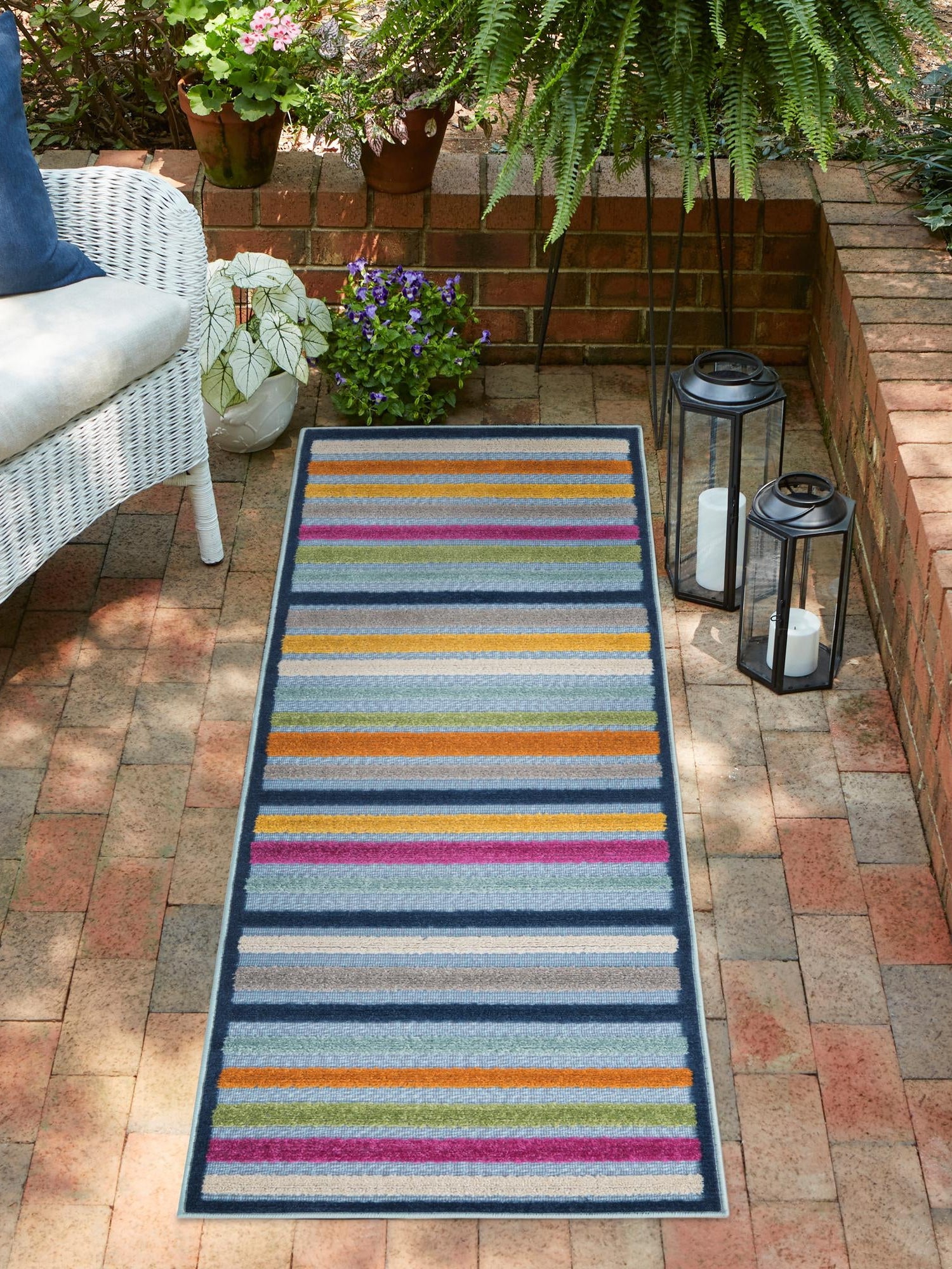 Blue 2' x 10' Aruba Outdoor Runner Area Rug Weather Resistant for Patio, Deck, Terrace, Balcony, Porch for Sale at Rug Engine