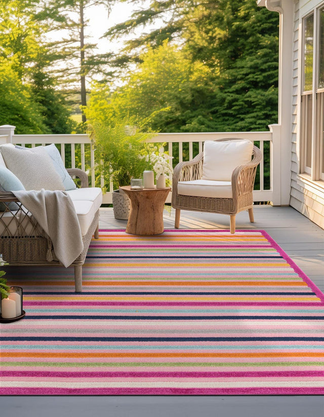 Pink 7' 10 x 7' 10 Aruba Outdoor Square Area Rug Weather Resistant for Patio, Deck, Terrace, Balcony, Porch for Sale at Rug Engine