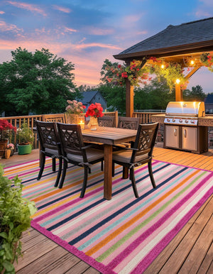 Pink 7' 10 x 7' 10 Aruba Outdoor Square Area Rug Weather Resistant for Patio, Deck, Terrace, Balcony, Porch for Sale at Rug Engine