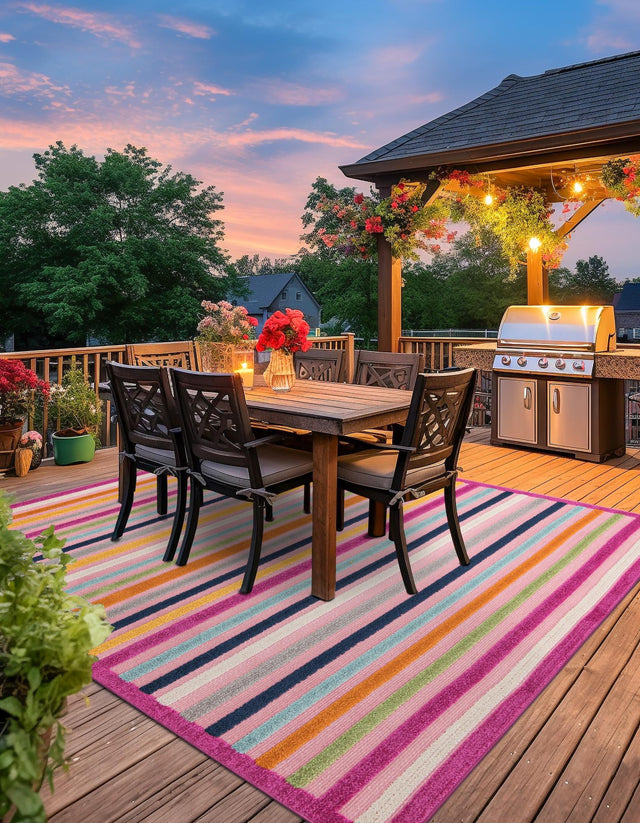 Pink 7' 10 x 7' 10 Aruba Outdoor Square Area Rug Weather Resistant for Patio, Deck, Terrace, Balcony, Porch for Sale at Rug Engine
