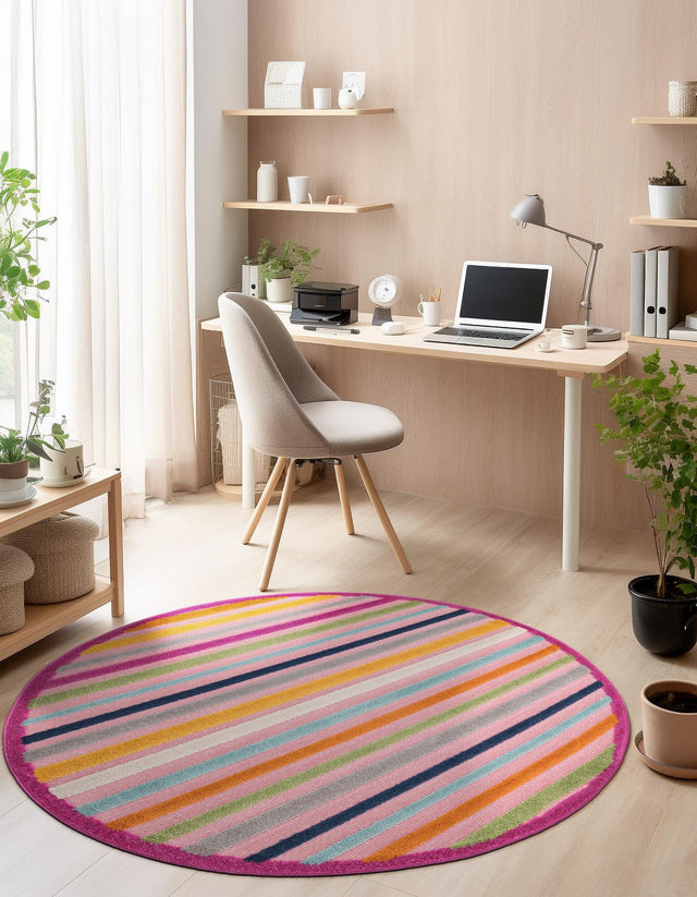 Pink 5' 3 x 5' 3 Aruba Outdoor Round Area Rug Weather Resistant for Patio, Deck, Terrace, Balcony, Porch for Sale at Rug Engine