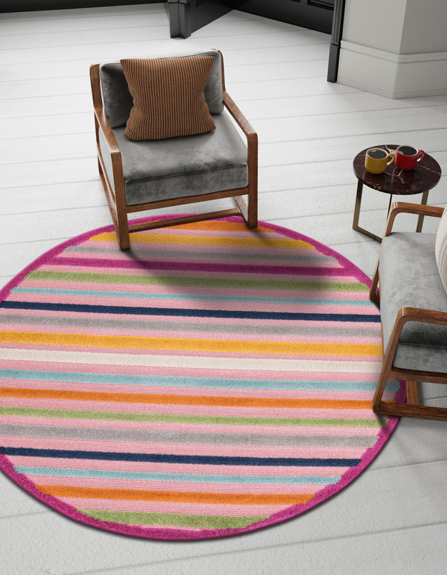 Pink 3' 3 x 3' 3 Aruba Outdoor Round Area Rug Weather Resistant for Patio, Deck, Terrace, Balcony, Porch for Sale at Rug Engine