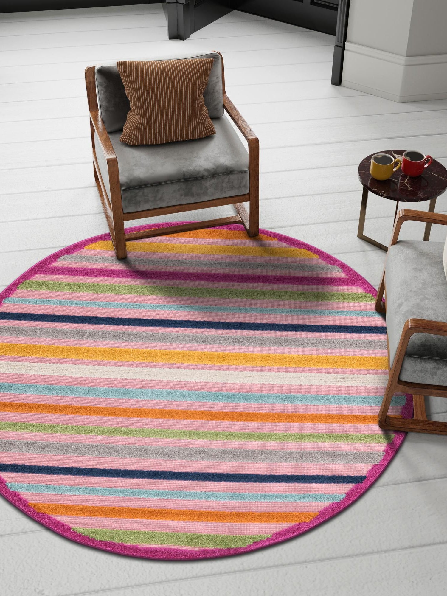 Pink 5' 3 x 5' 3 Aruba Outdoor Round Area Rug Weather Resistant for Patio, Deck, Terrace, Balcony, Porch for Sale at Rug Engine