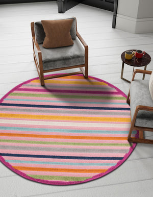 Pink 5' 3 x 5' 3 Aruba Outdoor Round Area Rug Weather Resistant for Patio, Deck, Terrace, Balcony, Porch for Sale at Rug Engine