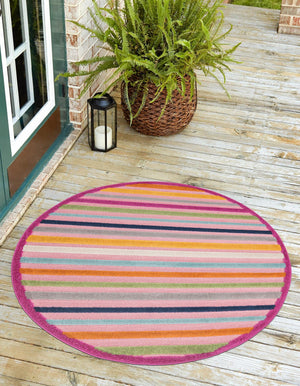 Pink 3' 3 x 3' 3 Aruba Outdoor Round Area Rug Weather Resistant for Patio, Deck, Terrace, Balcony, Porch for Sale at Rug Engine
