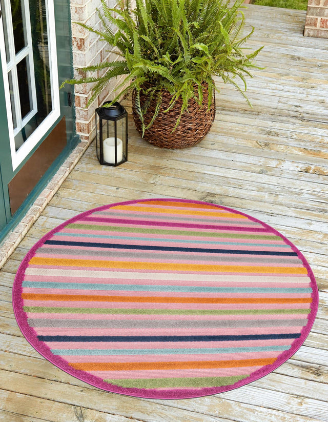 Pink 3' 3 x 3' 3 Aruba Outdoor Round Area Rug Weather Resistant for Patio, Deck, Terrace, Balcony, Porch for Sale at Rug Engine