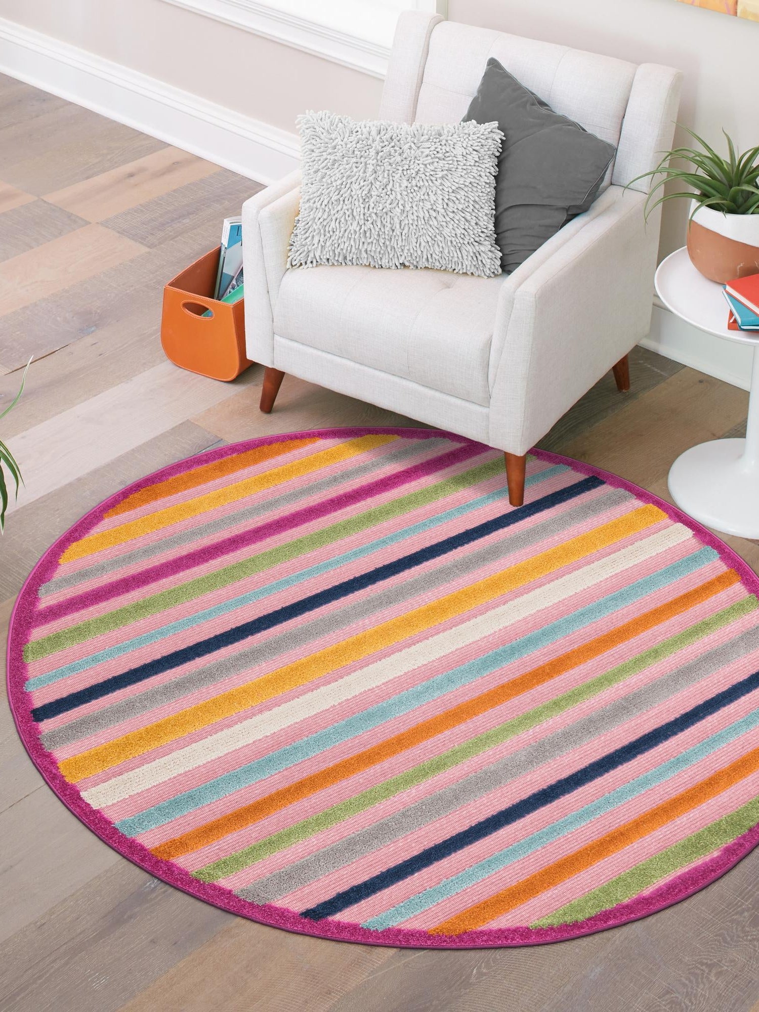 Pink 5' 3 x 5' 3 Aruba Outdoor Round Area Rug Weather Resistant for Patio, Deck, Terrace, Balcony, Porch for Sale at Rug Engine