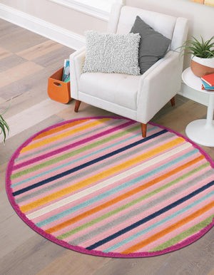 Pink 5' 3 x 5' 3 Aruba Outdoor Round Area Rug Weather Resistant for Patio, Deck, Terrace, Balcony, Porch for Sale at Rug Engine