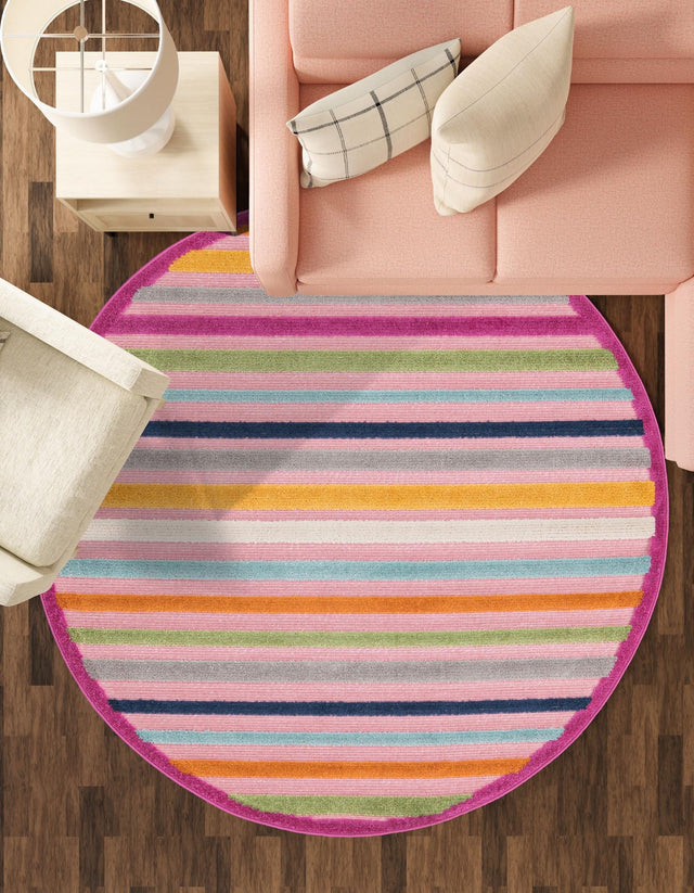Pink 3' 3 x 3' 3 Aruba Outdoor Round Area Rug Weather Resistant for Patio, Deck, Terrace, Balcony, Porch for Sale at Rug Engine