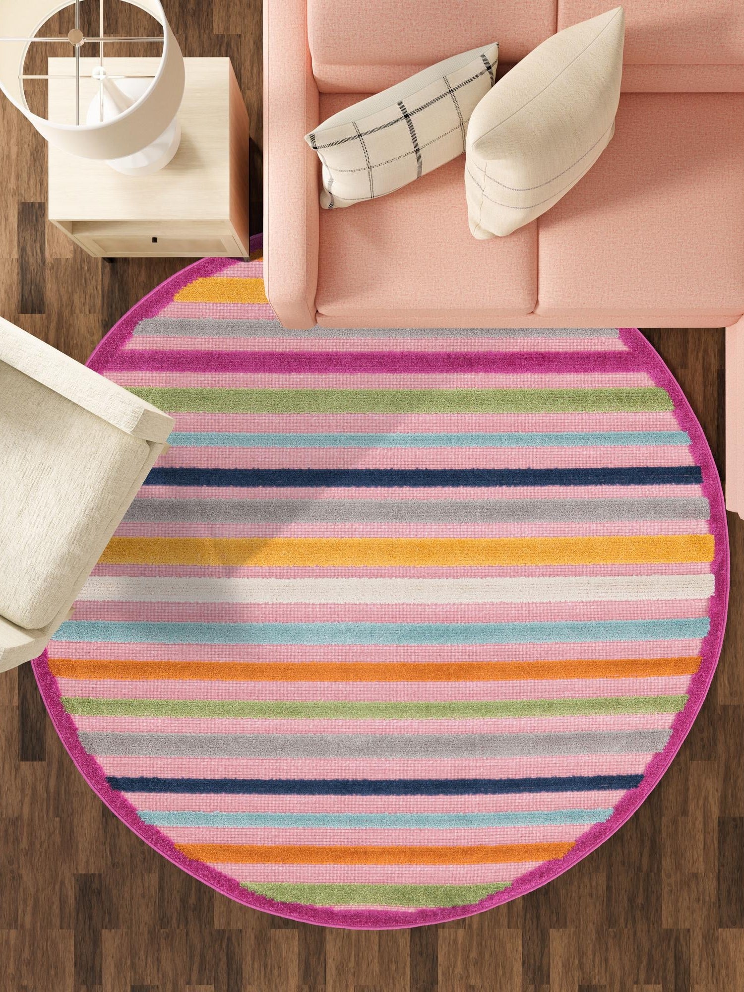 Pink 5' 3 x 5' 3 Aruba Outdoor Round Area Rug Weather Resistant for Patio, Deck, Terrace, Balcony, Porch for Sale at Rug Engine