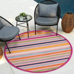 Pink 3' 3 x 3' 3 Aruba Outdoor Round Area Rug Weather Resistant for Patio, Deck, Terrace, Balcony, Porch for Sale at Rug Engine