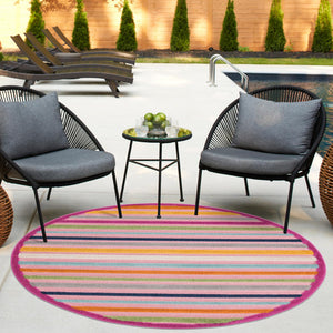 Pink 3' 3 x 3' 3 Aruba Outdoor Round Area Rug Weather Resistant for Patio, Deck, Terrace, Balcony, Porch for Sale at Rug Engine