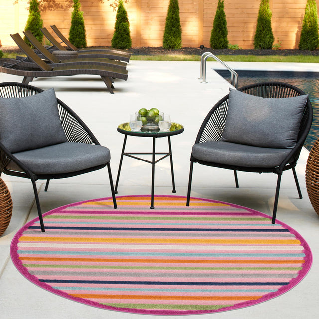 Pink 3' 3 x 3' 3 Aruba Outdoor Round Area Rug Weather Resistant for Patio, Deck, Terrace, Balcony, Porch for Sale at Rug Engine