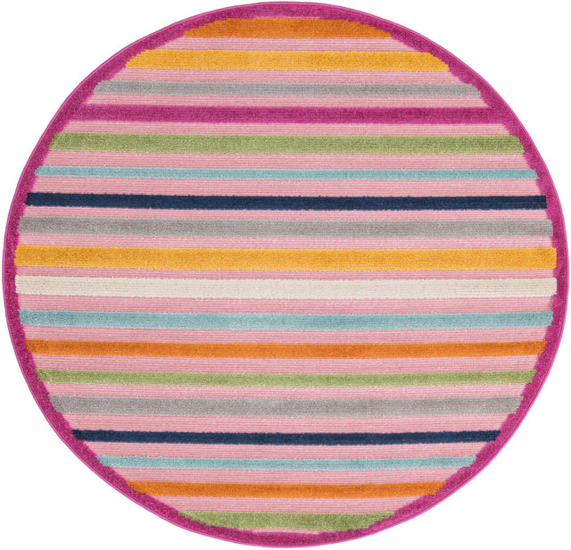 Pink 5' 3 x 5' 3 Aruba Outdoor Round Area Rug Weather Resistant for Patio, Deck, Terrace, Balcony, Porch for Sale at Rug Engine