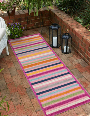 Pink 2' x 10' Aruba Outdoor Runner Area Rug Weather Resistant for Patio, Deck, Terrace, Balcony, Porch for Sale at Rug Engine