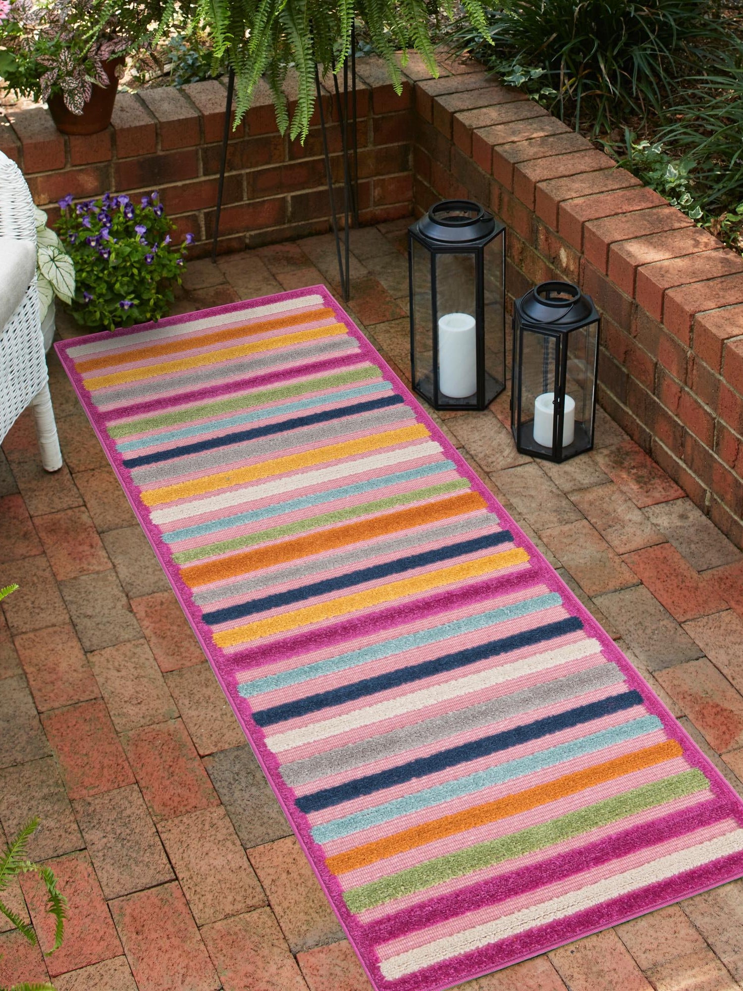 Pink 2' x 8' Aruba Outdoor Runner Area Rug Weather Resistant for Patio, Deck, Terrace, Balcony, Porch for Sale at Rug Engine