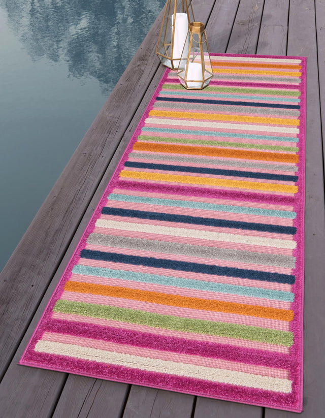 Pink 2' x 10' Aruba Outdoor Runner Area Rug Weather Resistant for Patio, Deck, Terrace, Balcony, Porch for Sale at Rug Engine