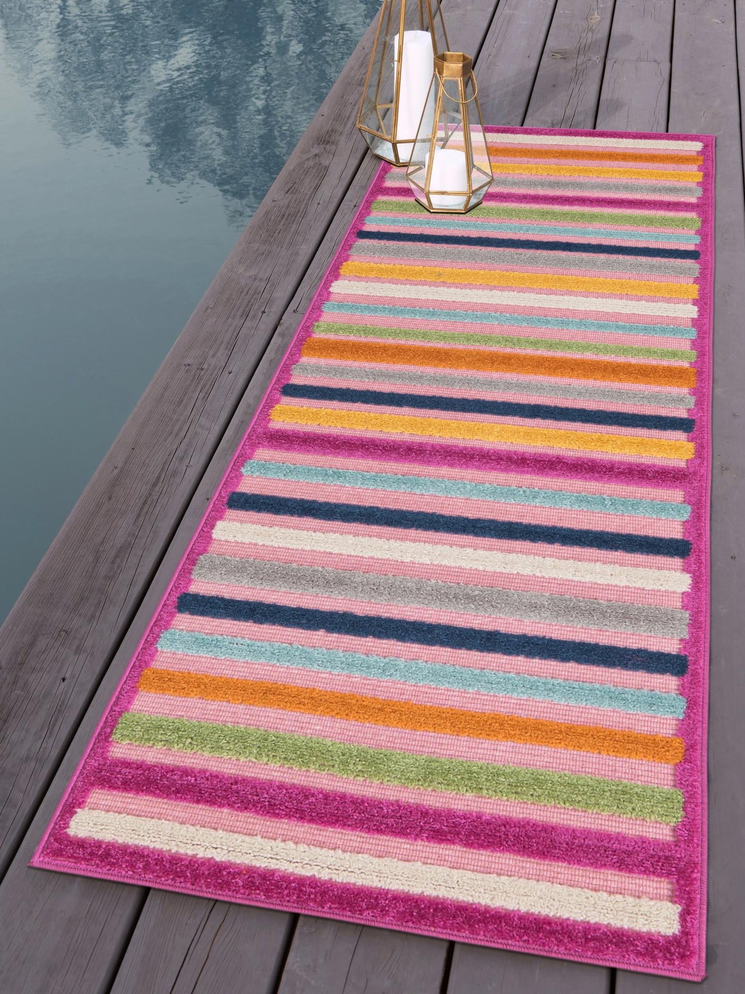 Pink 2' x 6' Aruba Outdoor Runner Area Rug Weather Resistant for Patio, Deck, Terrace, Balcony, Porch for Sale at Rug Engine