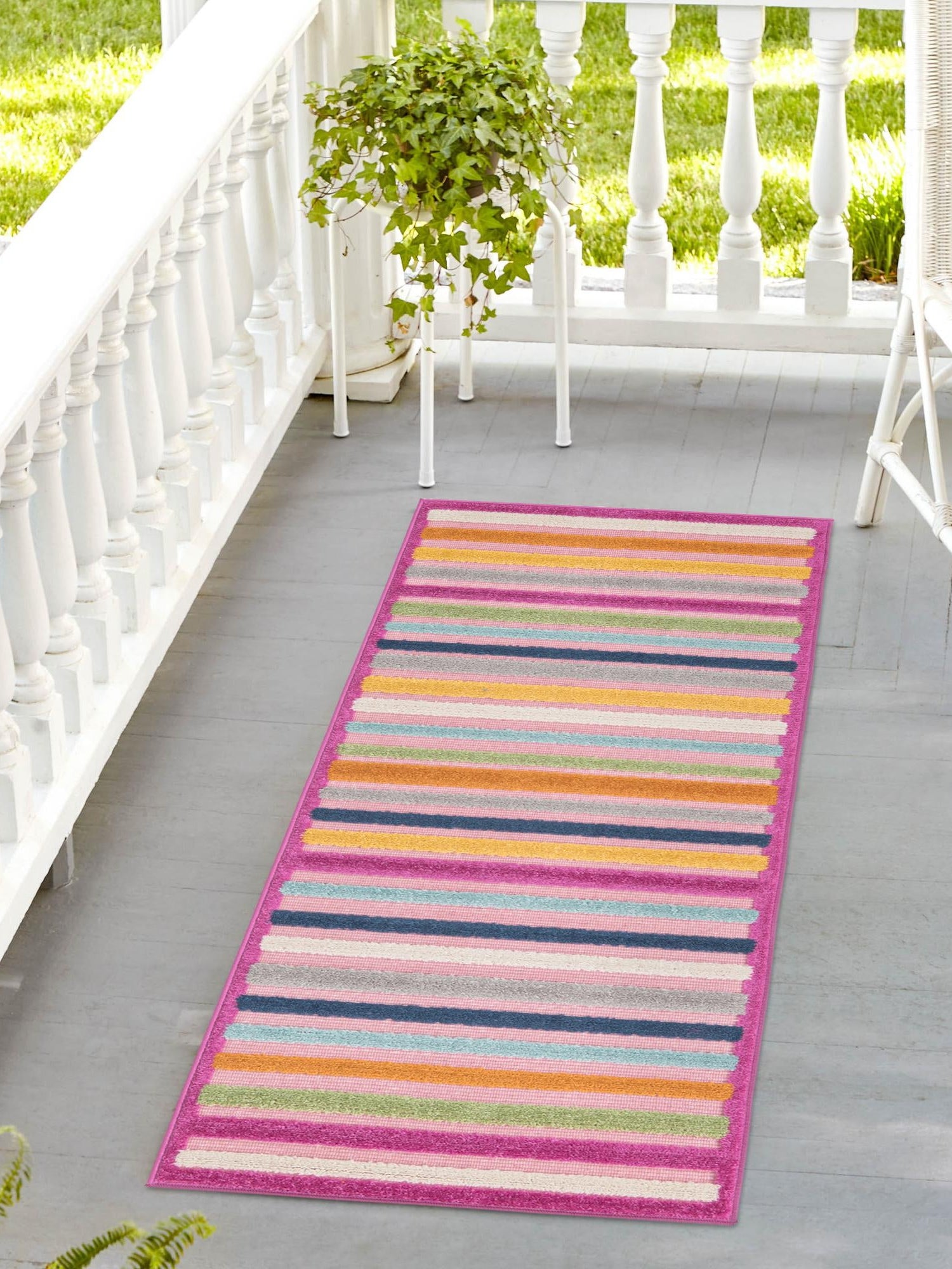 Pink 2' x 8' Aruba Outdoor Runner Area Rug Weather Resistant for Patio, Deck, Terrace, Balcony, Porch for Sale at Rug Engine